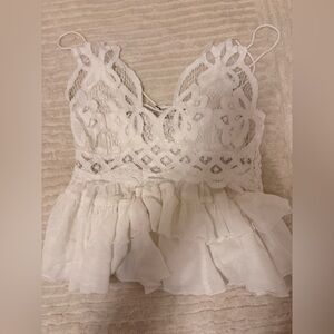 Free People Adella White Lace Peplum Top